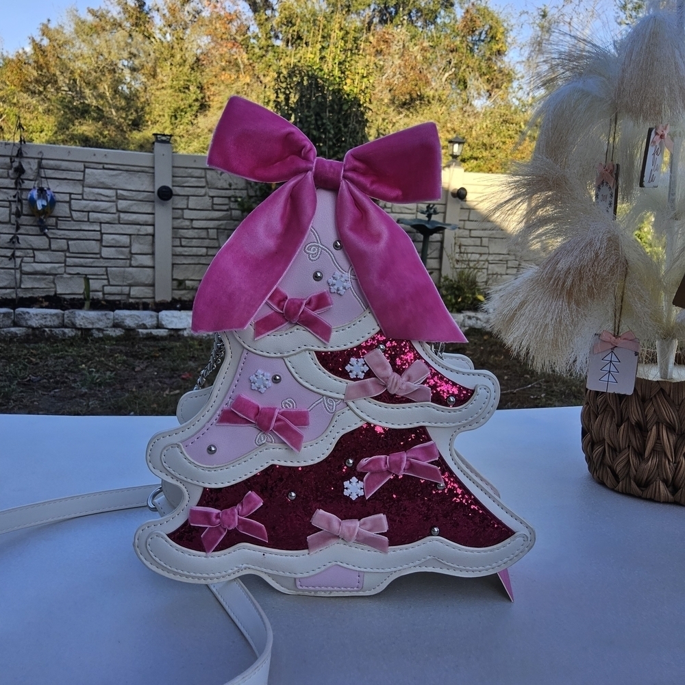 Betsey Johnson Pink and White Christmas Tree Crossbody Bag